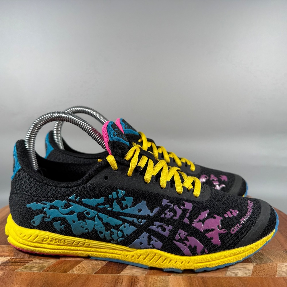 Asics Gel-Noosa Fast Womens Running Shoes Size 6.5 Black Neon T357N Multi-Color